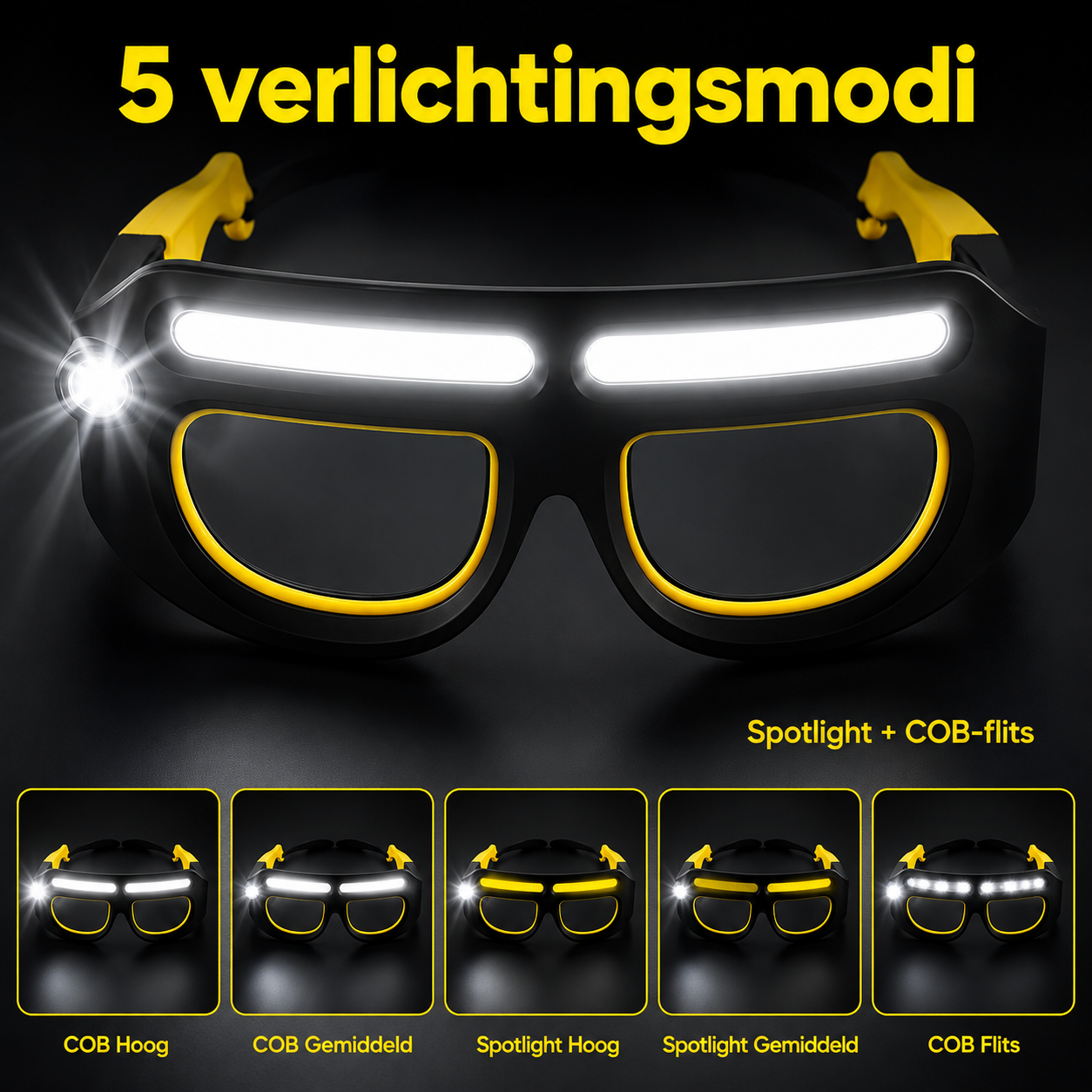 Veiligheidsbril met LED-verlichting en gebarenbediening